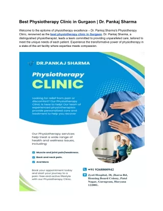 Best Physiotherapy Clinic in Gurgaon  Dr. Pankaj Sharma.