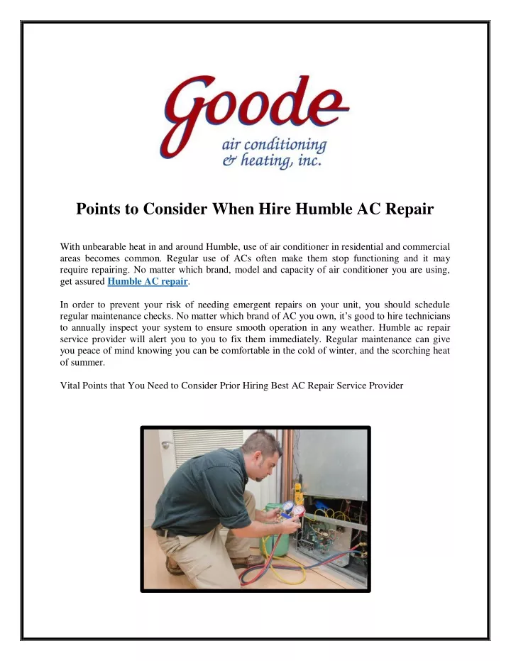 points to consider when hire humble ac repair