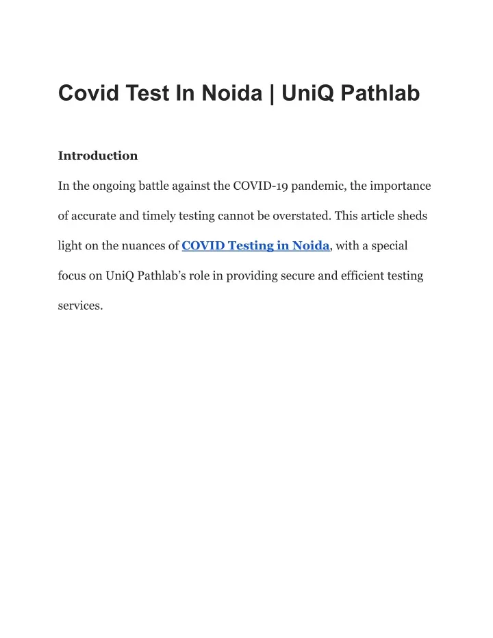 covid test in noida uniq pathlab