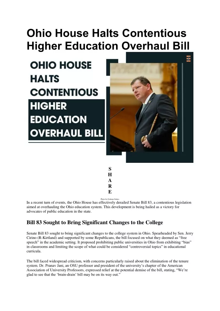 ohio house halts contentious higher education