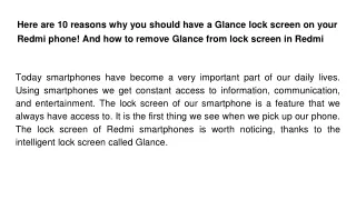 Here are 10 reasons why you should have a Glance lock screen on your Redmi phone