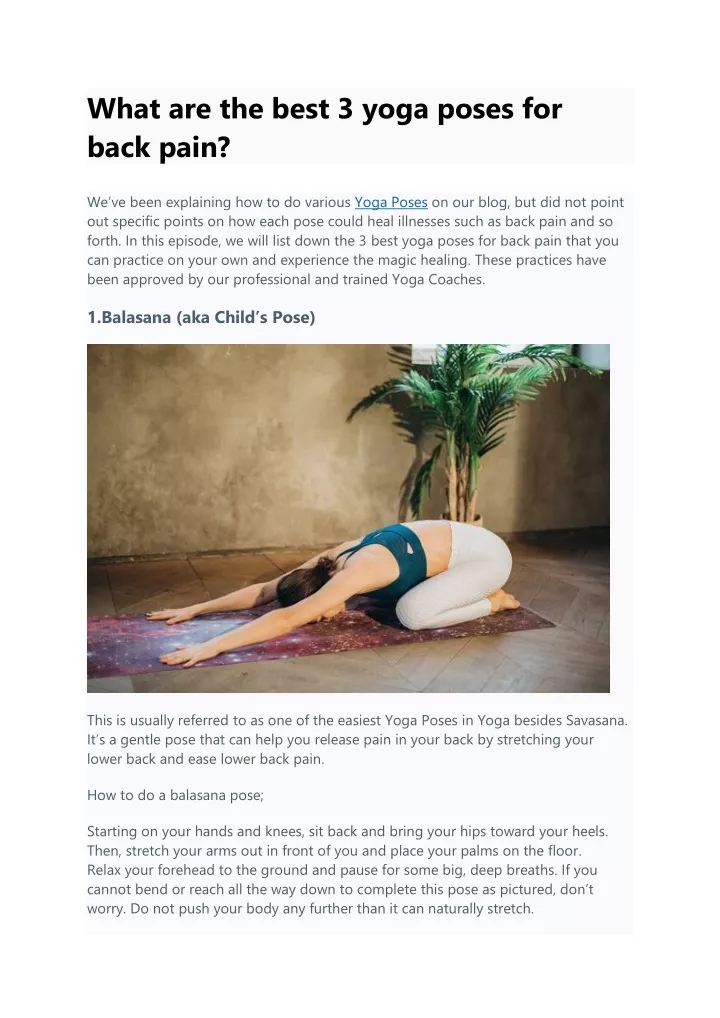 what are the best 3 yoga poses for back pain