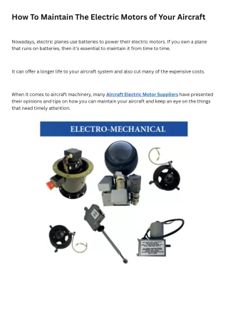 Aircraft Electric Motor Suppliers