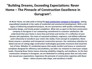 "Building Dreams, Exceeding Expectations: Rever Home – The Pinnacle of Construct