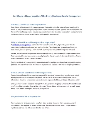Certificate of Incorporation- Why Every Business Should Incorporate