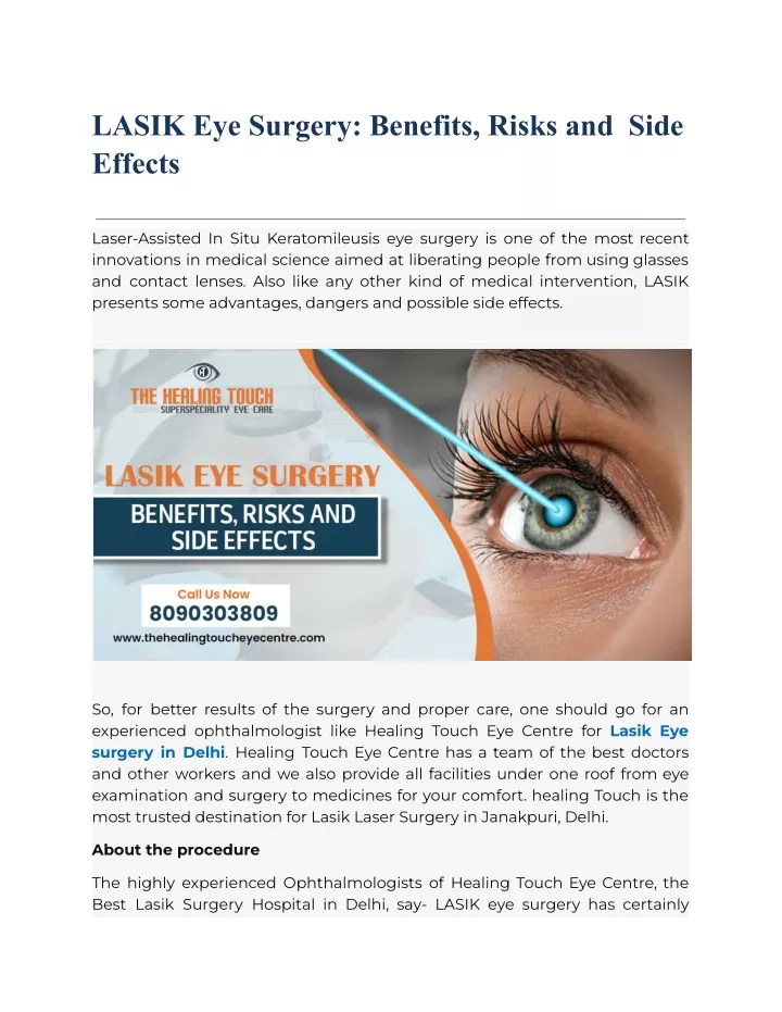 lasik eye surgery benefits risks and side effects