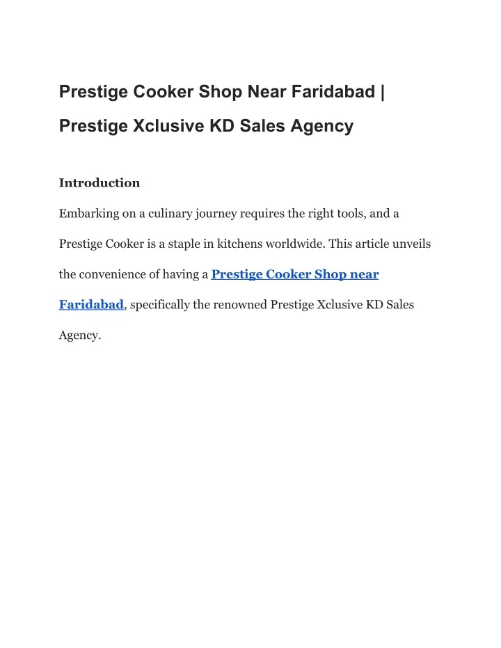 prestige cooker shop near faridabad