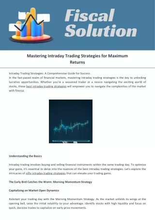 Mastering Intraday Trading Strategies for Maximum Returns
