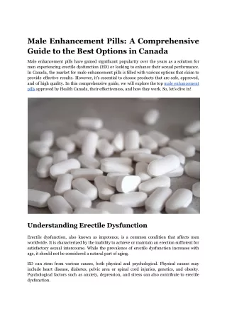 Male Enhancement Pills: A Comprehensive Guide to the Best Options in Canada
