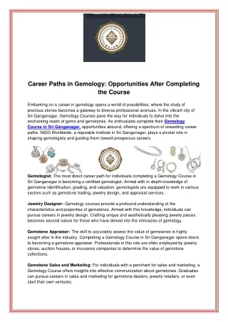 Career Paths in Gemology Opportunities After Completing the Course