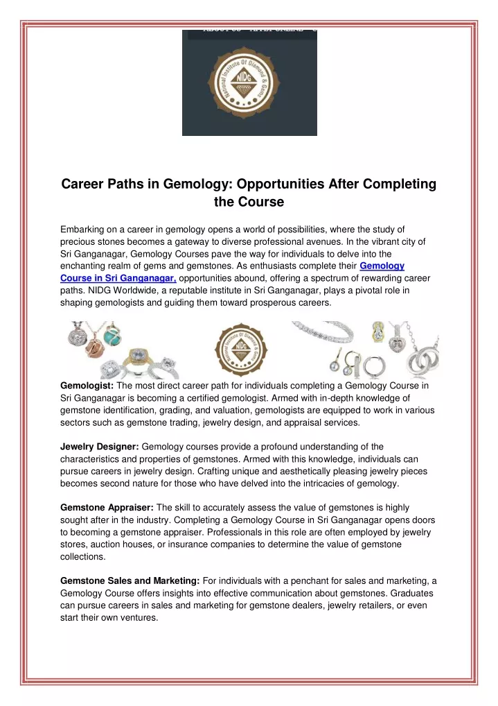 career paths in gemology opportunities after