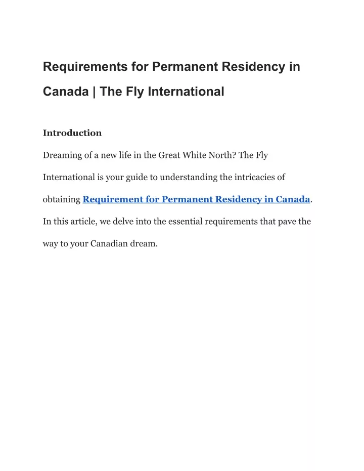 requirements for permanent residency in