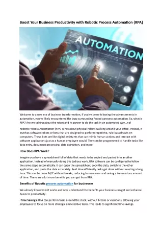 Boost Your Business Productivity with Robotic Process Automation