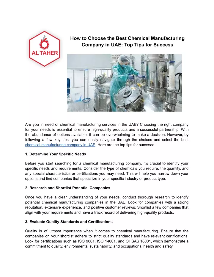 how to choose the best chemical manufacturing