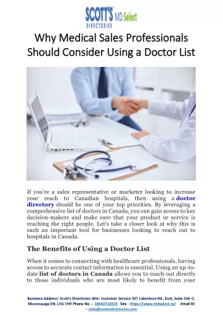Why Medical Sales Professionals Should Consider Using a Doctor List