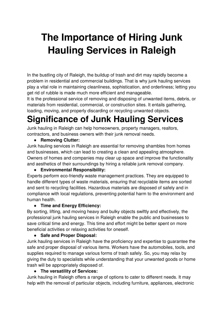 the importance of hiring junk hauling services