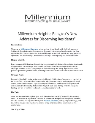 Millennium Heights: Bangkok's New  Address for Discerning Residents