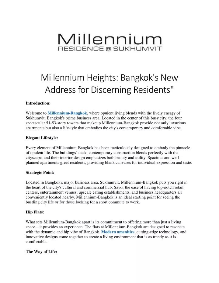 millennium heights bangkok s new address