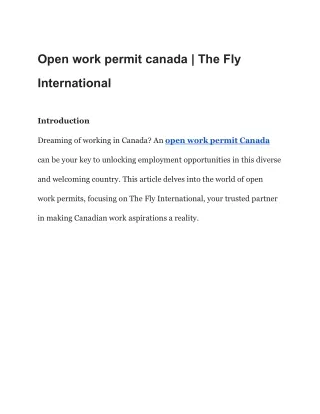 Open work permit Canada | The Fly International