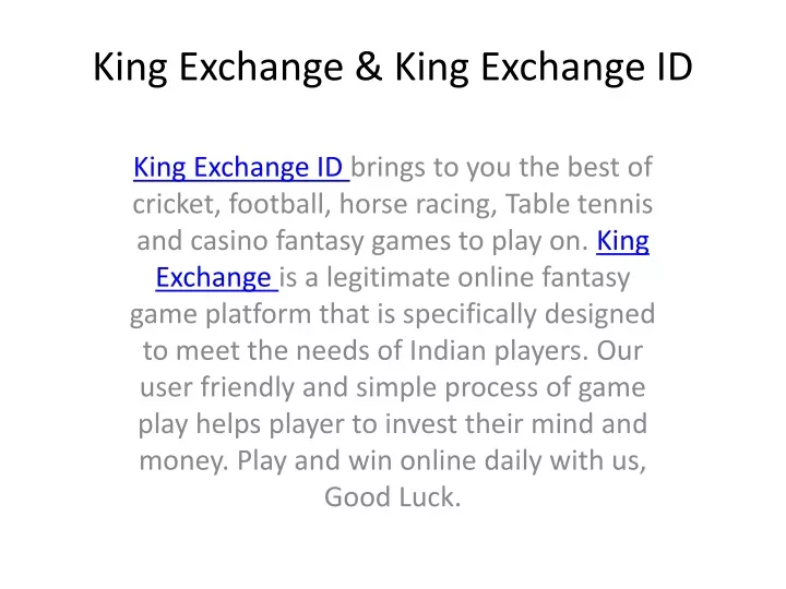 king exchange king exchange id