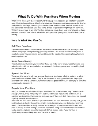 What To Do With Furniture When Moving