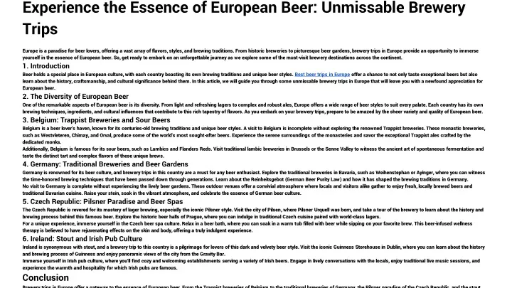 experience the essence of european beer unmissable brewery trips
