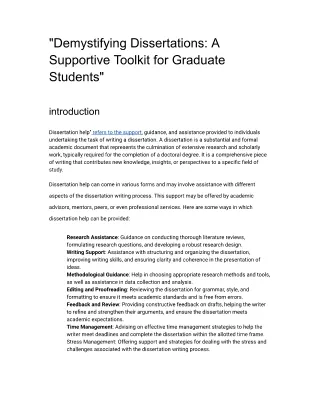 "Demystifying Dissertations: A Supportive Toolkit for Graduate Students"