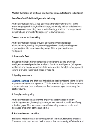 What is the future of artificial intelligence in manufacturing industries