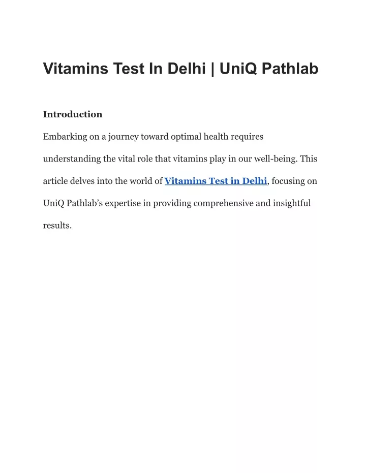 vitamins test in delhi uniq pathlab