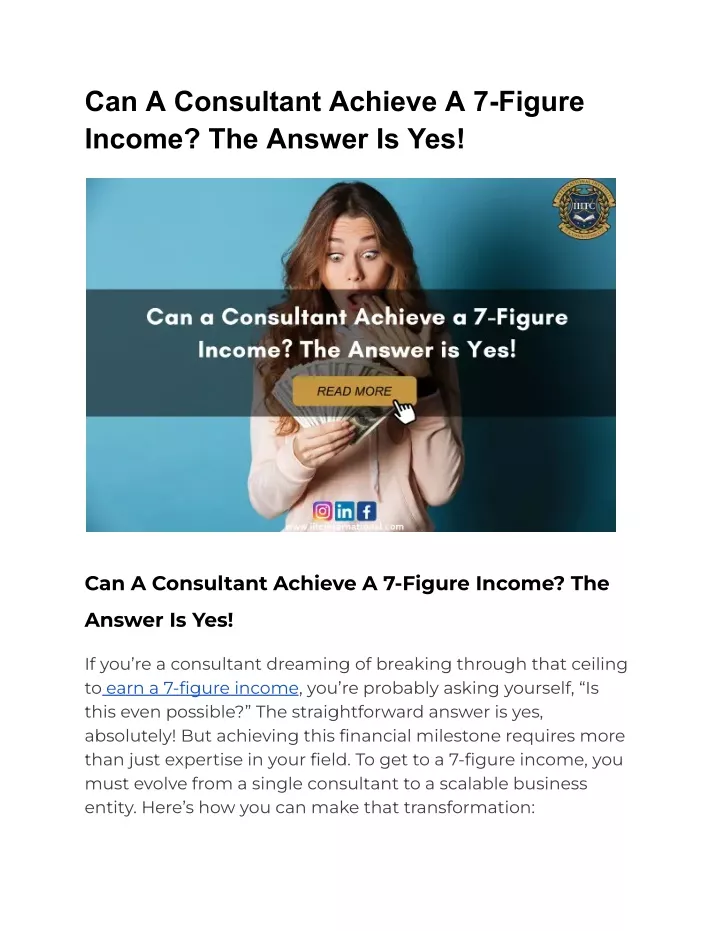 can a consultant achieve a 7 figure income