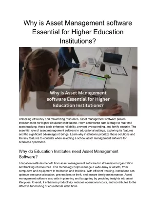 Why is Asset Management software Essential for Higher Education Institutions