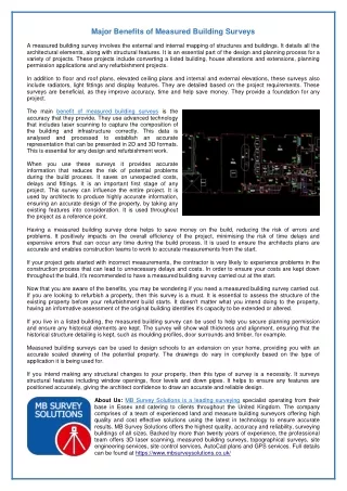 Major Benefits of Measured Building Surveys