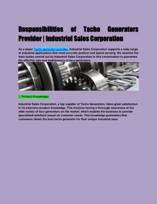 Responsibilities of Tacho Generators Provider  Industrial Sales Corporation (1)