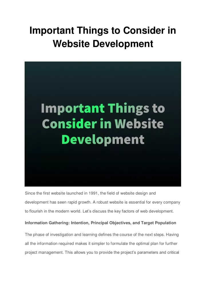 important things to consider in website