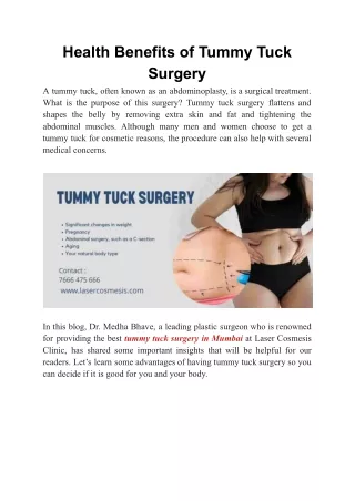 Health Benefits of Tummy Tuck Surgery