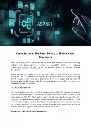 Keene Systems: The Finest Service to Find Excellent Developers