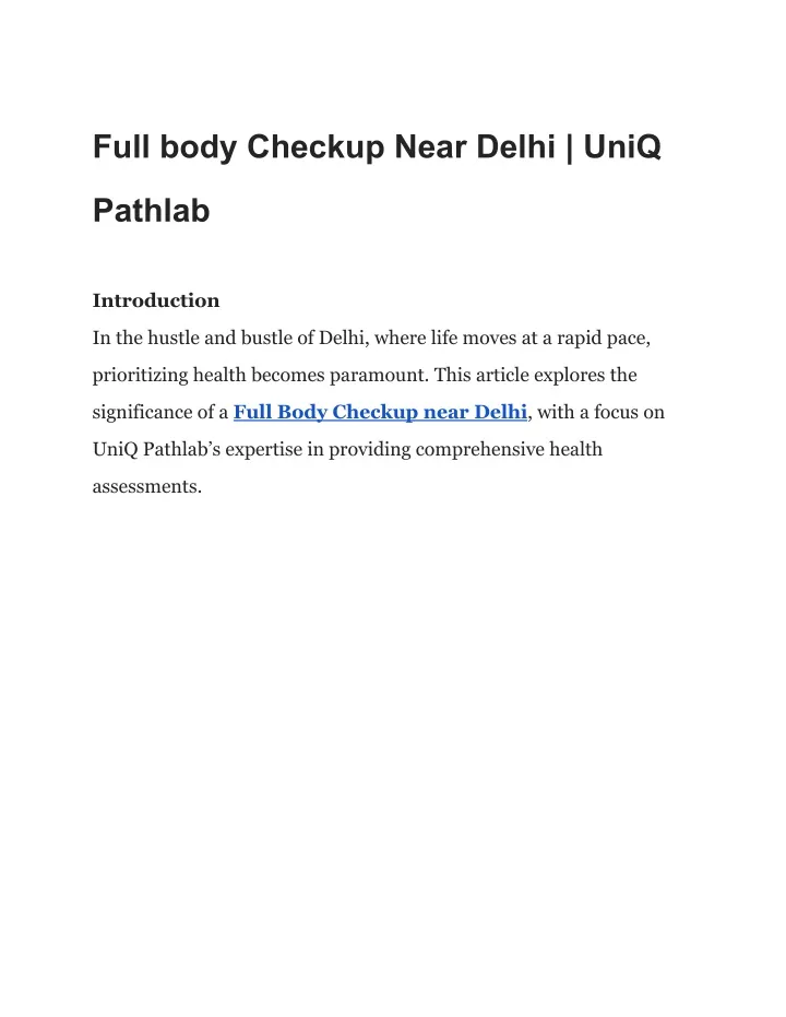 full body checkup near delhi uniq