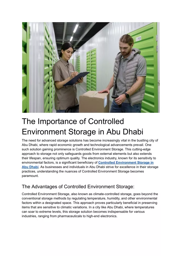 the importance of controlled environment storage