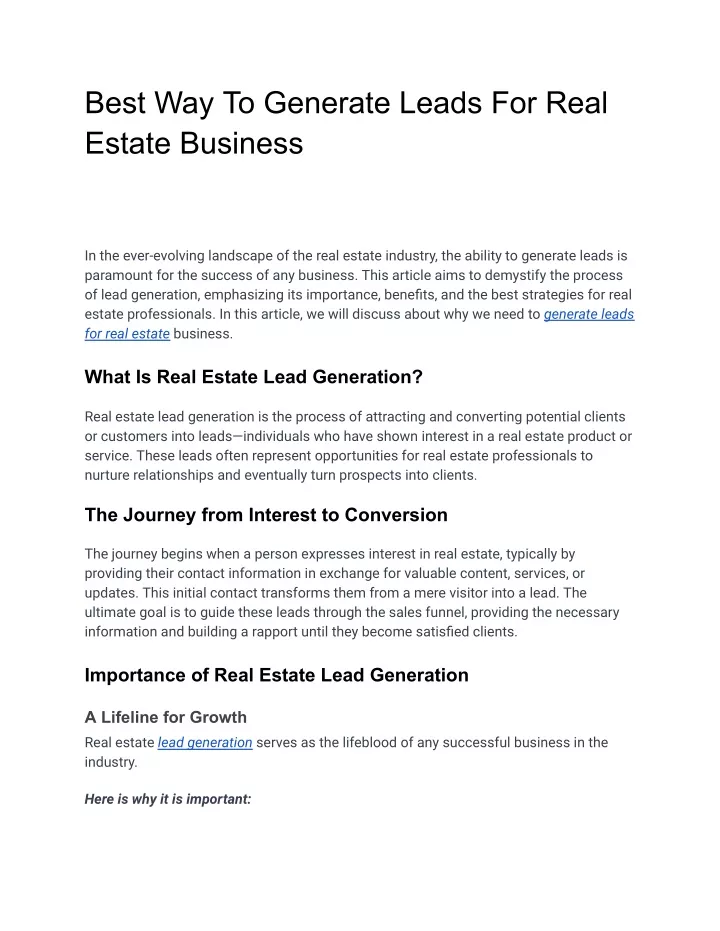 best way to generate leads for real estate