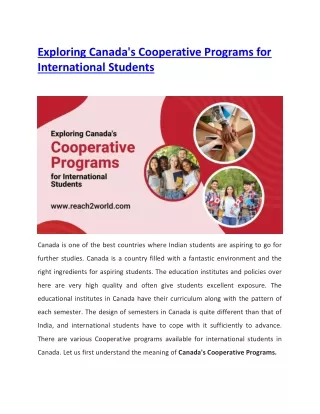 Exploring Canada's Cooperative Programs for International Students