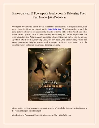 Have you Heard? Powerpack Productions Is Releasing Their Next Movie, Jatta Dolie