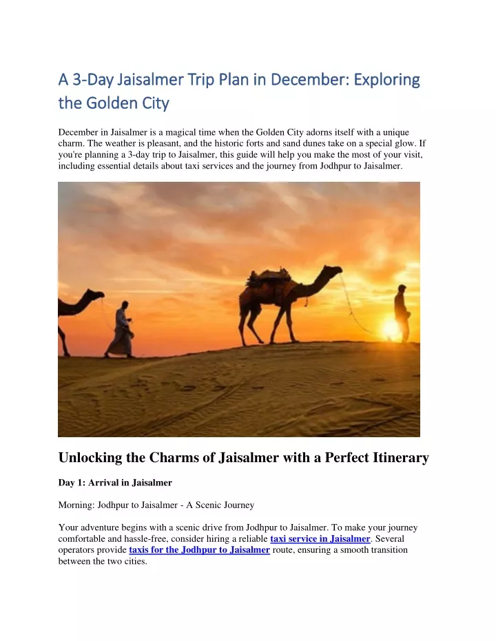 a 3 a 3 day jaisalmer trip plan in december