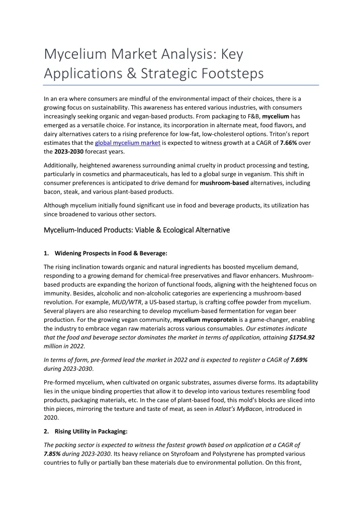 mycelium market analysis key applications