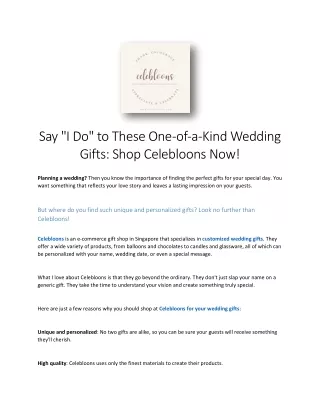 Wedding Gifts Shop Celebloons Now!