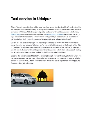 Taxi service in Udaipur