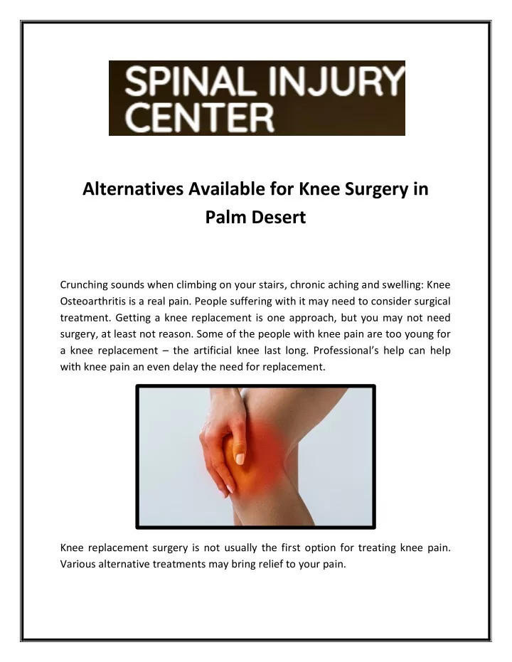 alternatives available for knee surgery in palm