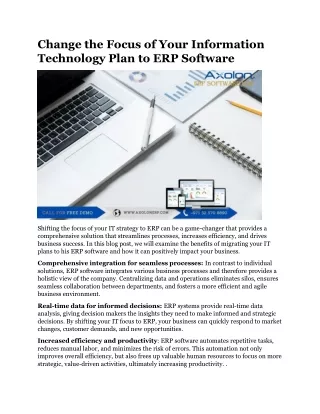 Change the Focus of Your Information Technology Plan to ERP Software