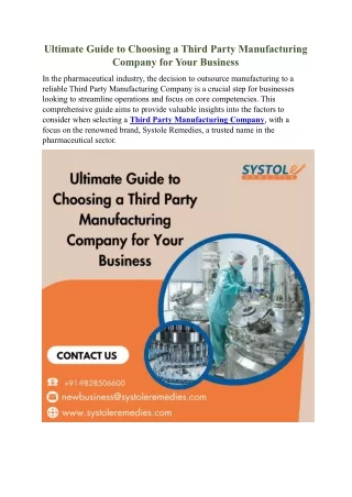Ultimate Guide to Choosing a Third Party Manufacturing Company for Your Business