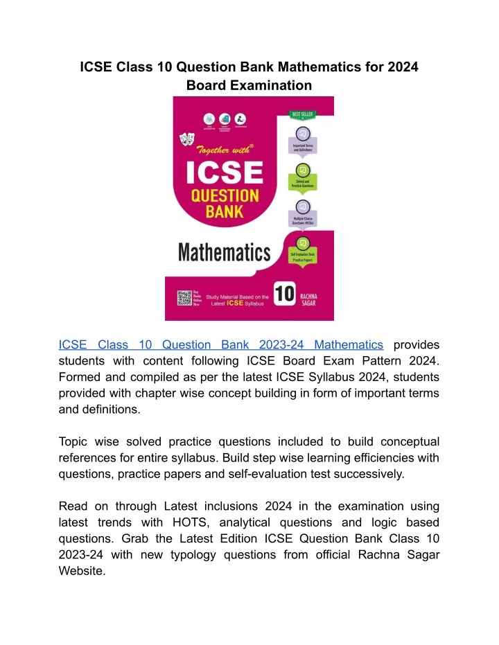 icse class 10 question bank mathematics for 2024