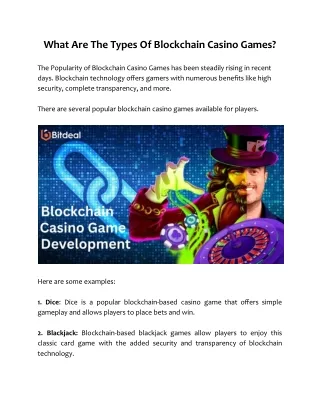 What Are The Types Of Blockchain Casino Games?